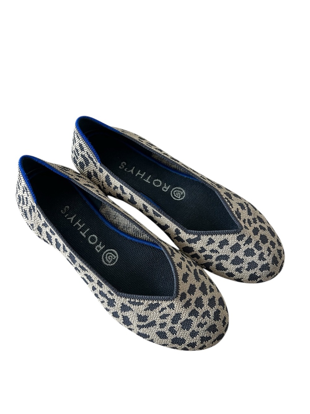 Rothy's Women's Leopard Knit Ballet Flats in Navy and Cream size 7.5